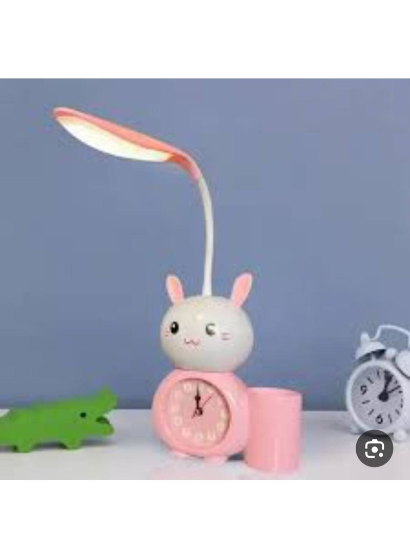 Children's desk lamp with a cute bunny design, featuring a clock and pen organiser – multicolour - Image 3